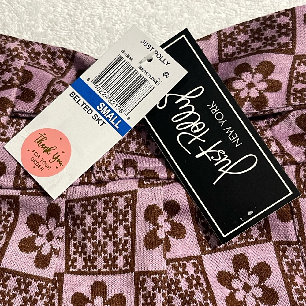 Just Polly Juniors' Printed Pleated Skirt - Mauve Flower, Size S, NWT - Picture 8 of 9